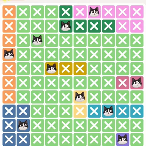 Meowdoku Level 489 solved board with every cat placed