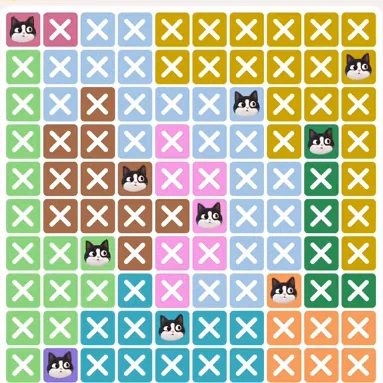 Meowdoku Level 490 solved board with every cat placed