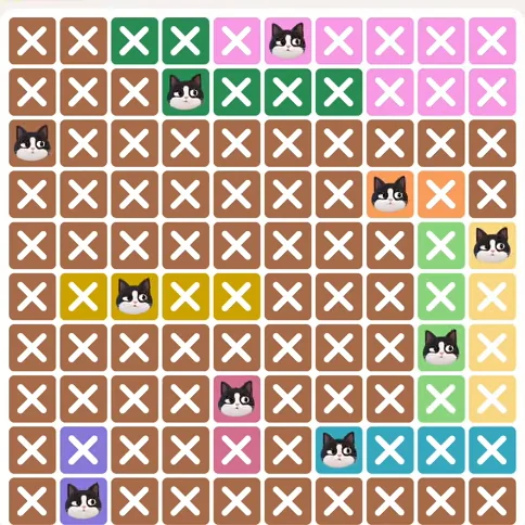 Meowdoku Level 492 solved board with every cat placed