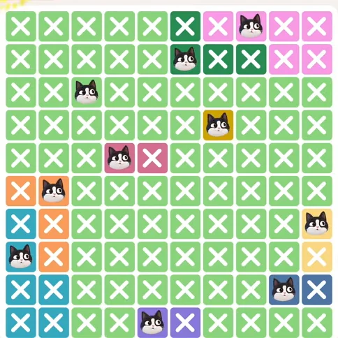 Meowdoku Level 493 solved board with every cat placed
