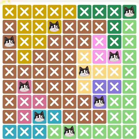 Meowdoku Level 494 solved board with every cat placed