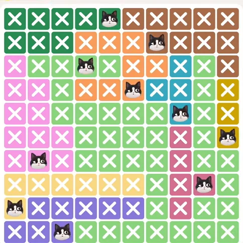 Meowdoku Level 495 solved board with every cat placed