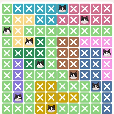 Meowdoku Level 496 solved board with every cat placed