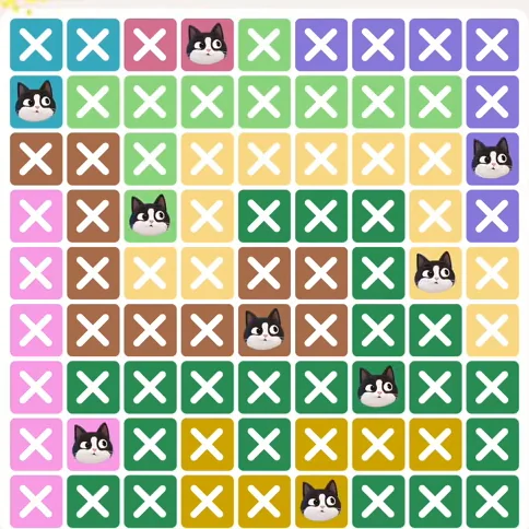 Meowdoku Level 497 solved board with every cat placed