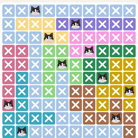Meowdoku Level 498 solved board with every cat placed