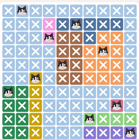 Meowdoku Level 499 solved board with every cat placed