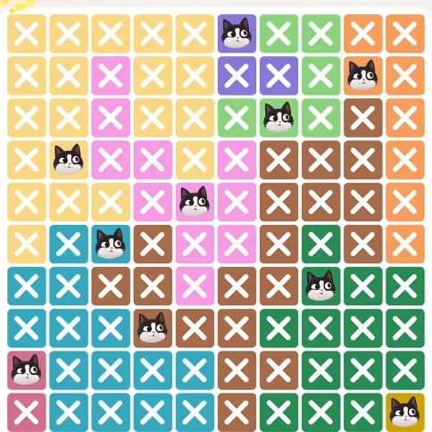 Meowdoku Level 500 solved board with every cat placed