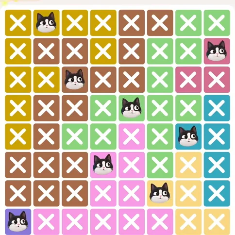 Meowdoku Level 501 solved board with every cat placed