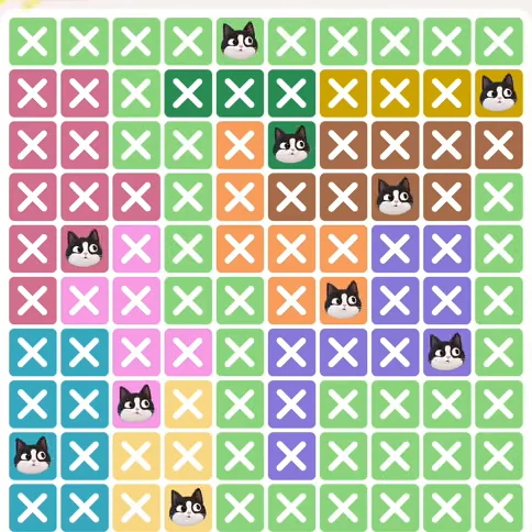 Meowdoku Level 502 solved board with every cat placed