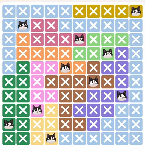 Meowdoku Level 503 solved board with every cat placed