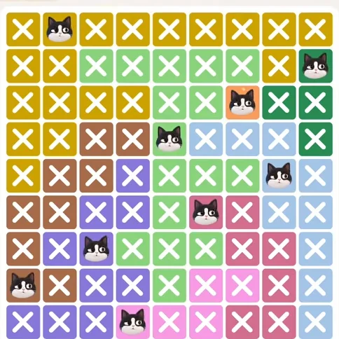 Meowdoku Level 504 solved board with every cat placed