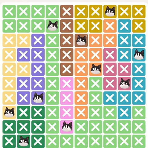 Meowdoku Level 505 solved board with every cat placed