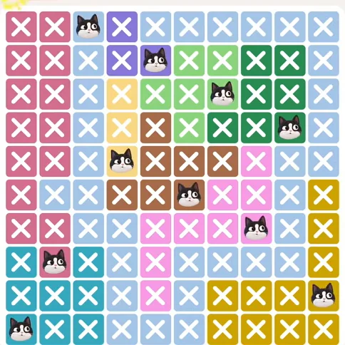Meowdoku Level 508 solved board with every cat placed