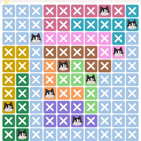 Meowdoku Level 509 solved board with every cat placed