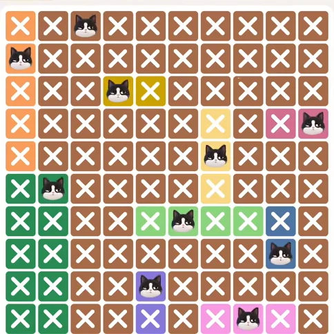 Meowdoku Level 512 solved board with every cat placed