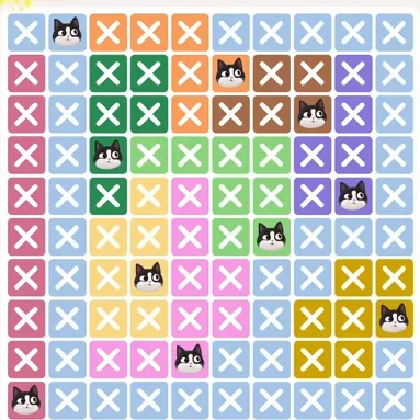 Meowdoku Level 513 solved board with every cat placed
