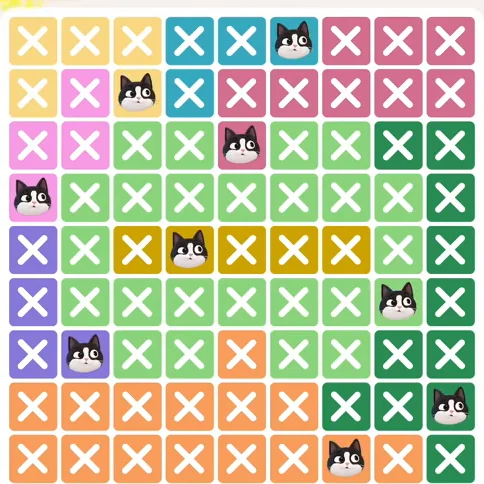 Meowdoku Level 514 solved board with every cat placed