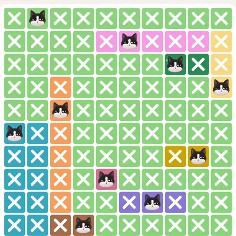 Meowdoku Level 515 solved board with every cat placed