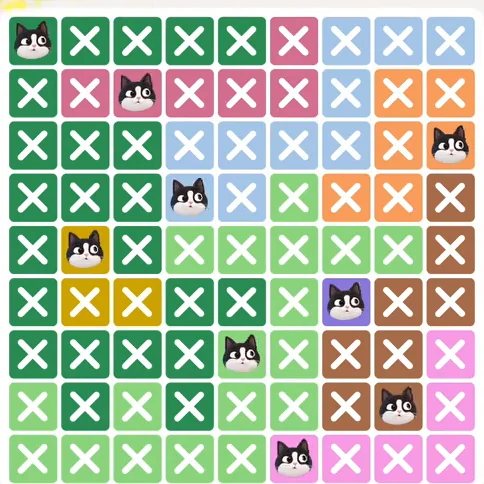Meowdoku Level 517 solved board with every cat placed