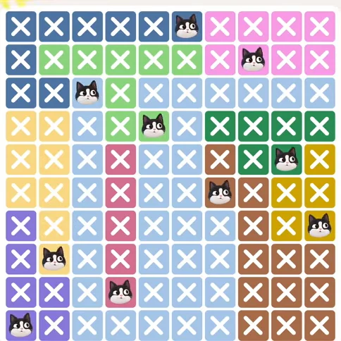 Meowdoku Level 518 solved board with every cat placed