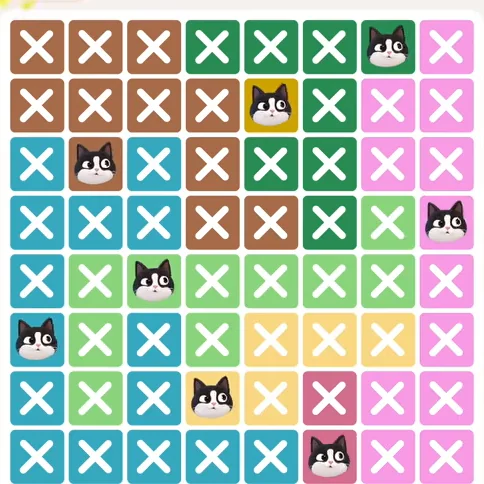 Meowdoku Level 521 solved board with every cat placed