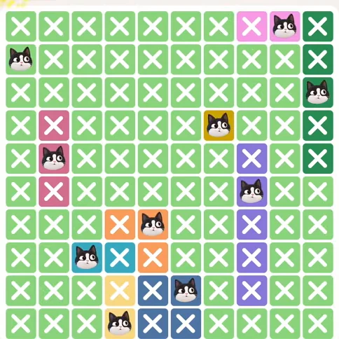 Meowdoku Level 522 solved board with every cat placed