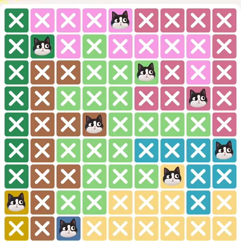 Meowdoku Level 524 solved board with every cat placed