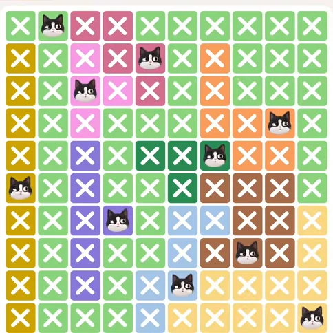 Meowdoku Level 525 solved board with every cat placed