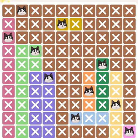 Meowdoku Level 528 solved board with every cat placed