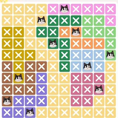 Meowdoku Level 529 solved board with every cat placed