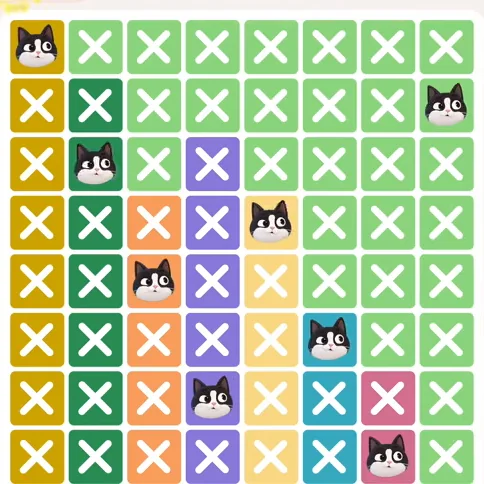 Meowdoku Level 531 solved board with every cat placed