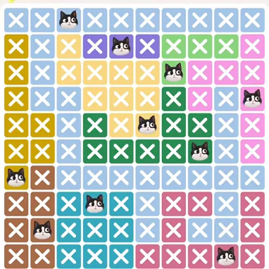 Meowdoku Level 533 solved board with every cat placed
