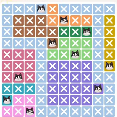 Meowdoku Level 538 solved board with every cat placed