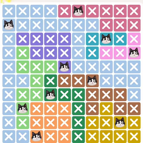 Meowdoku Level 539 solved board with every cat placed