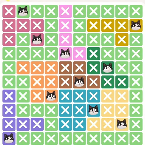 Meowdoku Level 543 solved board with every cat placed