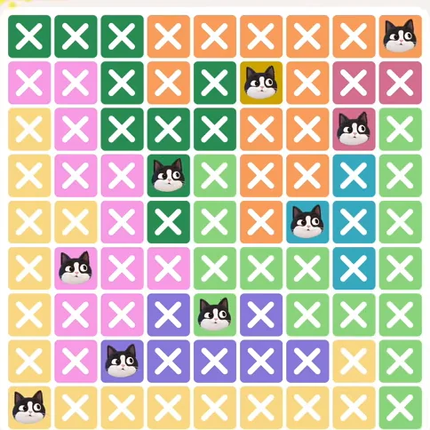 Meowdoku Level 544 solved board with every cat placed