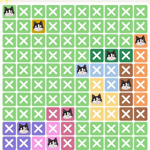 Meowdoku Level 545 solved board with every cat placed