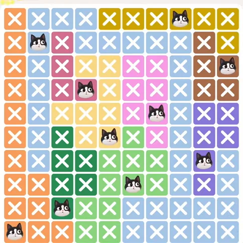 Meowdoku Level 546 solved board with every cat placed