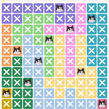 Meowdoku Level 550 solved board with every cat placed