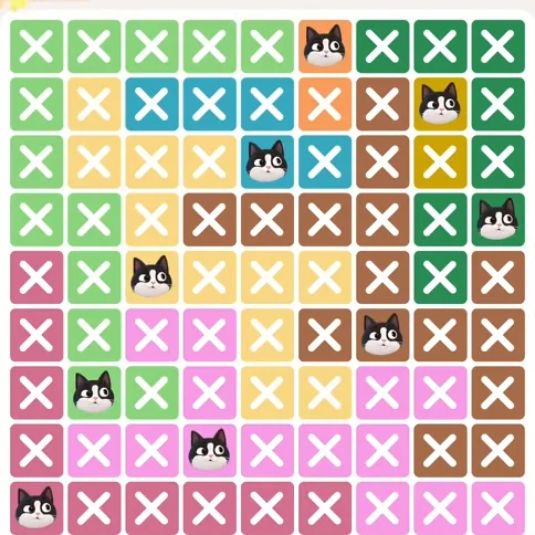 Meowdoku Level 554 solved board with every cat placed