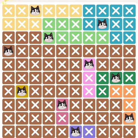 Meowdoku Level 555 solved board with every cat placed
