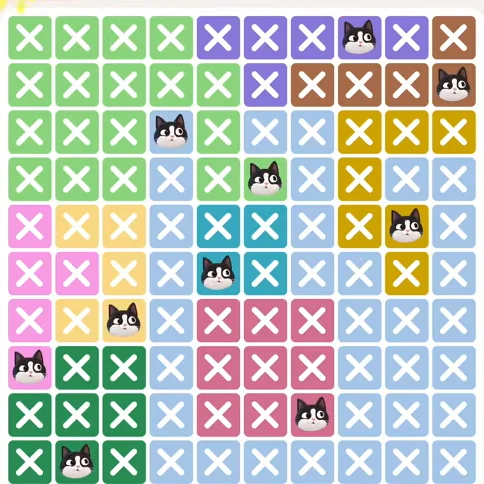 Meowdoku Level 556 solved board with every cat placed