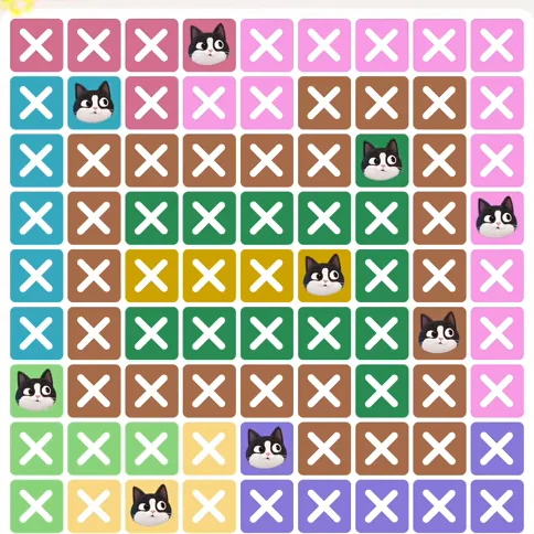 Meowdoku Level 557 solved board with every cat placed