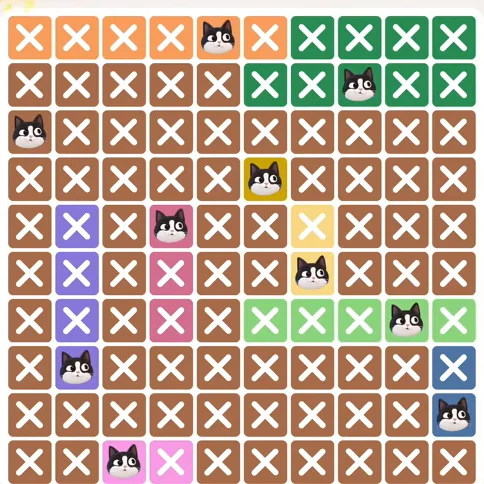 Meowdoku Level 558 solved board with every cat placed