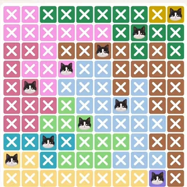 Meowdoku Level 560 solved board with every cat placed