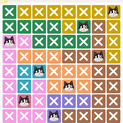 Meowdoku Level 561 solved board with every cat placed