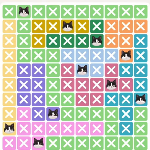 Meowdoku Level 562 solved board with every cat placed