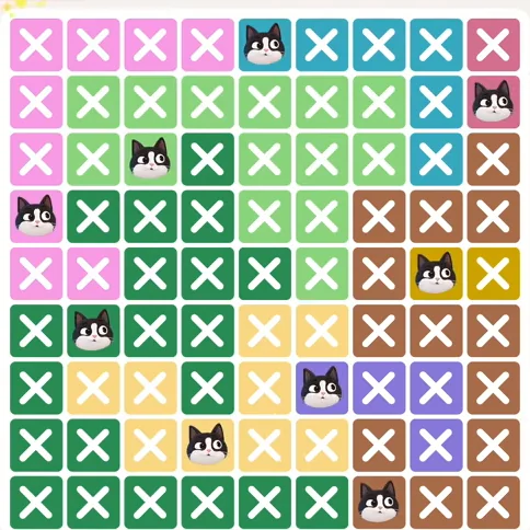 Meowdoku Level 564 solved board with every cat placed