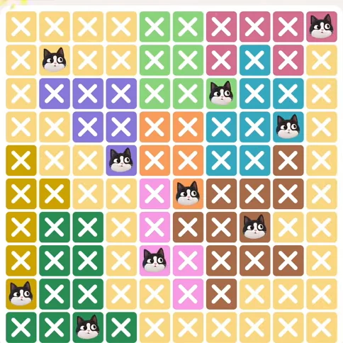 Meowdoku Level 565 solved board with every cat placed