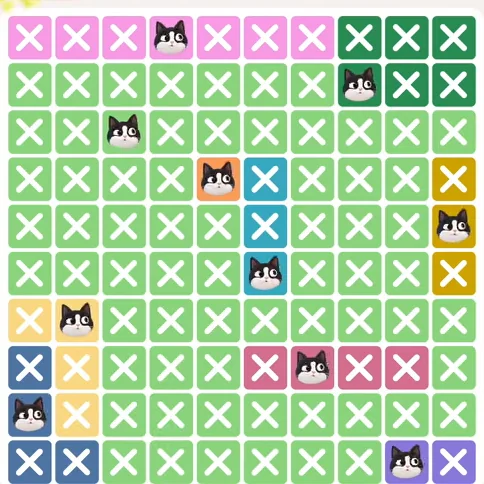 Meowdoku Level 566 solved board with every cat placed